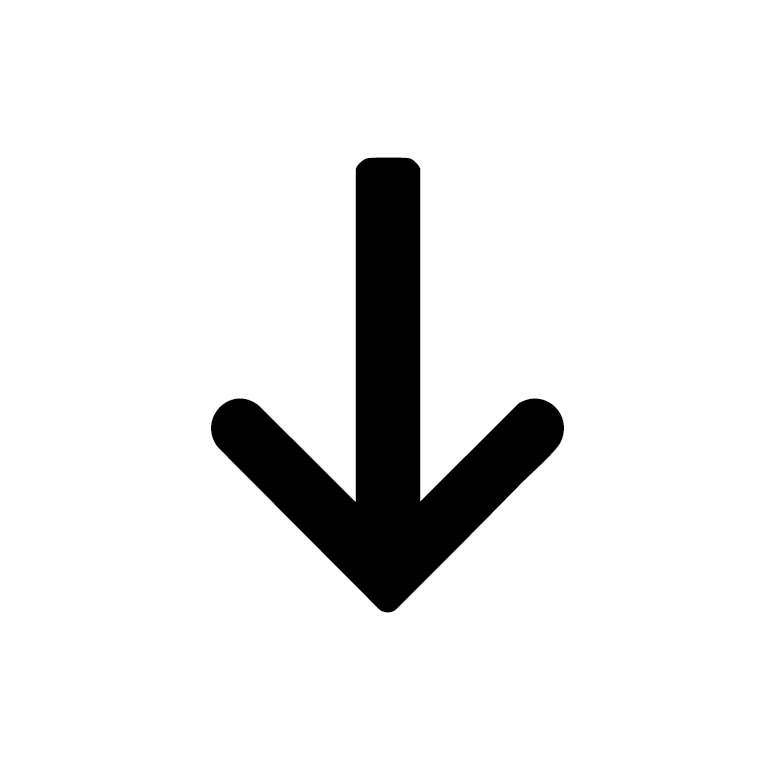 Black downwards arrow symbol on a circular white background